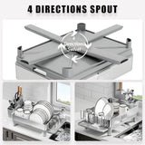 Ewaiira Dish Drying Rack, 304 Stainless Steel Dish Racks for Kitchen Counter, Dish Drainers with Automatic Drainage, Utensil Holder & Cups Holder, Space Saving Kitchen Organizer, Gray
