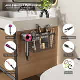 Voldra Hair Dryer Holder Cabinet Door, Adhesive Hair Tool Organizer Wall Mount Adjustable Height Blow Dryer Holder Under Sink/Countertop for Flat Curling Iron, Hair Brush and Straightener (1, Black)