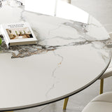 Montary 53” Luxury Round Dining Table with Sintered Stone Top, Modern Kitchen Table for 4-8 People, Gold Stainless Steel Base & Easy Assembly, Artificial Marble Dining Room Table for Home