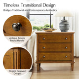 HULALA HOME 3 Drawer End Table with Charging Station, Wooden Drawer Organizer with Wood Legs, Mid Century Modern End Table Set of 2, Acorn