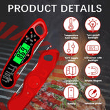 Meat Thermometer Digital，IP67 Waterproof Cooking Thermometer with Backlight, Calibration & Hold Function，Food Thermometer for Cooking,Outdoor Grilling, Red