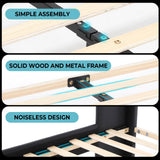 Holiway Full Size Bed Frame with LED Lights and Charging Station, Wingback Upholstered Headboard with Diamond Tufted, Solid Wooden Slats Support, Noise-Free, Easy Assembly, Black
