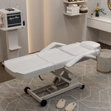 Icoget Electric Lift Facial Bed with Stool for Esthetician, 4-Section Tattoo Chair with Adjustable Backrest and Leg Rest, Spa Salon Massage Table for Beauty, Waxing, Lashing, White