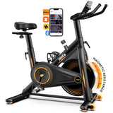 HitGo Exercise Bike, Magnetic Resistance/Brake Pad Stationary Bike with Exclusive App, 300lb Weight Capacity Indoor Bike with Soft Seat Cushion, Silent Belt Drive, Heavy Flywheel and LCD Monitor