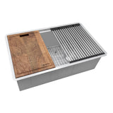 Ruvati 33-inch Workstation Kitchen Sink - Slope Bottom Offset Drain 16 Gauge Stainless Steel Kitchen Sink with Brushed Finish, Easy-to-Clean Undermount Sinks- RVH8591