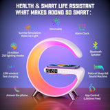RGFF Smart LED Table Lamp,4-in-1 Wireless Charger with Speaker,Night Light, Alarm Clock, and Bluetooth Speaker with App Control for Bedroom and Home Decor (White)