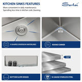 Sarlai 32 Inch Undermount Sink Stainless Steel Undermount Kitchen Sinks Workstation Single Bowl 16 Gauge Under Counter Kitchen Sink Basin 32x19x10 Inch