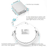 LUXRITE 12 Pack 6 Inch Ultra Thin LED Recessed Light with J-Box, 12W, Color Temperature Selectable 2700K | 3000K | 3500K | 4000K | 5000K, Dimmable Wafer Light, 1000 Lumens, Energy Star, IC Rated