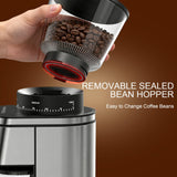 Conical Burr Coffee Grinder Electric,Stainless Steel Coffee Grinder for Home, Adjustable Burr Grinder with 30 Grind Settings, Digital Timer & 2-12 Cup Control, Removable Sealed Hopper, silver