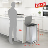 Stainless Steel Step Trash Can, Series 2 with Clorox Protection - Large Metal Kitchen Garbage Bin