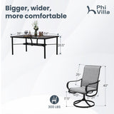 PHI VILLA Patio Dining Set for 6, Swivel Chairs & Large Metal Table, Grey