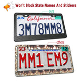 Carbon Fiber License Plate Frame- Black Aluminum Auto Car Tag Cover, 2 Pack Heavy Duty Holder for US Front and Rear Plate, with Mounting Hardware Kit- Screws Bolts, Inserts, Caps, Rattle Proof Pads