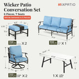 MIXPATIO 6-Piece Patio Conversation Set, Swivel Chairs, Coffee Table, Blue