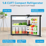 Electactic 1.7 Cu.ft Mini Fridge with Freezer, Compact Refrigerator, Single Reversible Door, Ultra Quiet, Silver