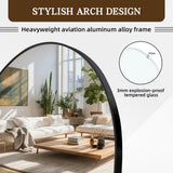 ZHUNFA 64x22 Arched Full Length Mirror Black,Oversized Floor Standing Mirror with Rust-Resistant Aluminum Frame & Anti-Tilt Base, Modern Arched-Top Design for Bedroom, Living Room, Entryway.