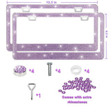 Bling License Plate Frames 2 Pack - Stainless Steel Rhinestones Car Accessories with 1200 Crystals, Universal Fit Decorative Diamond Plate Covers for Women Men All Cars -Purple