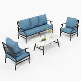 MIXPATIO 4-Piece Wrought Iron Patio Conversation Set, Navy Blue