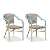 PURPLE LEAF French Bistro Chairs with Arms Set of 2, White Finish, Colorful