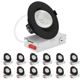 LUXRITE 4-Inch Gimbal LED Recessed Lighting, 5 Color Selectable 2700K-5000K, 15 Watts, 1250 Lumens, Adjustable 360º + 30º Swivel Spotlight, Dimmable, CRI90, IC & Wet Rated, ETL, Black (12 Pack)