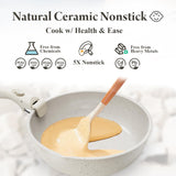 Ceramic Nonstick Cookware Set, Healthy, Non Toxic,17-Pieces Pots and Pans Set | Dishwasher/Oven Safe,PFAS/PFOA Free,Cream White bazova