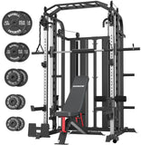 DONOW Smith Machine with Weight Stacks, Multi Function Home Gym System Training Power Cage Squat Rack Dual Cable Crossover Machine All in One