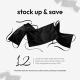 White Classic 12 Pack - Black Server Waist Aprons with 3 Pockets, Waitress Half Apron