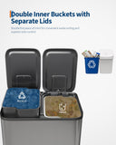2 x 8 gal Stainless Steel Double Trash Can with Lid for Kitchen, Large Dual Trash and Recycle Bin Combo