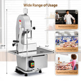 ROVSUN 1500W Electric Bone Saw Machine, 0.16-7.9Inch Cutting Thickness Frozen Meat Cutter with 6 Saw Blades, Commercial Bandsaw Machine Stainless Steel 19.4 x 15.2 In Table for Chicken Fish Beef
