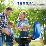 Electric Grill, Techwood Indoor/Outdoor Electric BBQ Grill, 1600W Portable Removable Stand Grill with Adjustable Heat & Drip Tray (Blue)