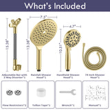 HOWUWEY Dual Shower Heads with Handheld Spray Combo, 7.5" High Pressure Rainfall Showerhead, Double Shower Heads with Handheld Spray, 9 Modes Hand Showerhead with 79" Hose (Standard, Brushed Gold)