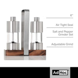 AdHoc Menage Classic Salt and Pepper Mill Gift Set - Salt & Pepper Seasoning Mill - Manual Mill Set with Ceramic Mechanism