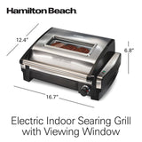 Hamilton Beach Electric Indoor Searing Grill with Viewing Window & Adjustable Temperature Control to 450F, 118 sq. in. Surface Serves 6, PFAS-Free Removable Nonstick Grate, Stainless Steel