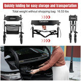 Rollator Walker for Seniors/Adults Foldable Rolling Walker with Seat 330 lbs Capacity 4 Big 8 inch Wheels Hand Grips Adjustable Height Lightweight Aluminum Walker 7205(Black)