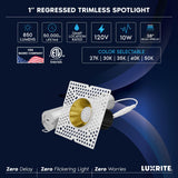 LUXRITE 1-Inch LED Trimless Recessed Spotlight with Brass Reflector Trim Replacement 10W, 850LM, 2700K-5000K, 38° Beam Angle, Dimmable, Push-n-Lock, CRI90, Damp & IC Rated, ETL White + Brass (4 Pack)