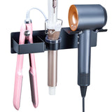 Oukimly Hair Dryer Holder Wall Mount Curling Iron Holder Flat Iron Holder, Blow Dryer Holder Wall, 3 in 1 Bathroom Hair Tool Organizer Rack for Universal Hairdryer Straightener Curlings (Black)