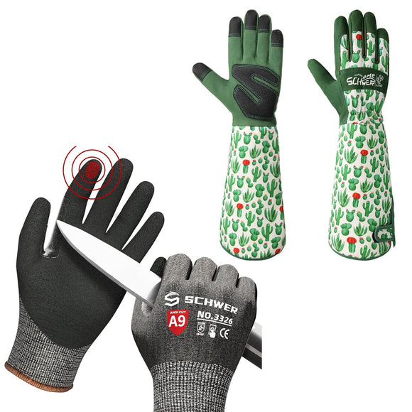 1 Pair Gardening Gloves and 1 Pair ANSI A9 Cut Resistant Gloves-M Size