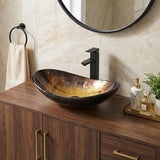 SOLIDEE Bathroom Boat Shape Artistic Glass Vessel Sink Free Black Faucet and Pop-up Drain Set, Gold