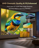 Smart 4K Projector with Certified Apps,GTV,WIFI6&Bluetooth,2400ANSI Lumen Ultra HD Daytime Projector,ToF Auto Focus,DB Audio,HDR10,NFC,HDMI ARC,1.26 Throw Ratio for Home Theater Outdoor Movie