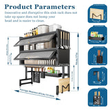 MANNY HOME Dish Drying Rack 4 Tiers with Cover, Keep Kitchen Sink Shlef Organized Space-Saving, Large Drying Rack for Dishes, Glasses, Bowls, Cutlery Black (33.5‘’Double)