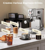 atatix Espresso Machine with Milk Frother, 20 Bar Pressure Espresso Maker, with 44OZ Removable Tank, Compact Stainless Steel Coffee Machine for Home, Office, Latte, Cappuccino, Macchiato, Silver