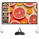 Outdoor Projector Screen with Stand 100 Inch: Portable Projection Screen 16:10 4K HD Outdoor Movie Screen with Carry Bag for Home Backyard Theater
