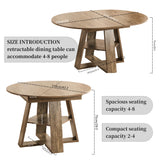 ClinQ 43.3-59in Extendable Round Room Dining Table for 4-6, Modern Kitchen Oval Dining Room Table, Removable Leaves Space Saving, Wooden Base Storage Shelf, Kitchen, Living Room, Dining Room, Grey