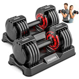 25/55lb Adjustable Dumbbell Set of 2, 5-in-1/10-in-1 Free Weights with Anti-Slip Texture Handle for Exercise, Fitness Equipment Set for Home Gym Strength Training, Suits Both Men and Women(Red 25LBS Pair)