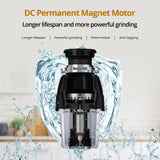 3/4 HP Corded Garbage Disposal for Kitchen Sinks, TECASA Continuous Feed Food Waste Disposer, Sound Reduction, Power Cord Included, Grey and Black - HyperCrush 75