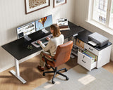 OffiGo 55" L Shaped Electric Standing Desk with Cabinet Sets, Black/White