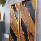 Modern Rustic Wall Art - Live Edge Olive Wood Single Panel Decor - Black Background Wood Art - 16"x47"
