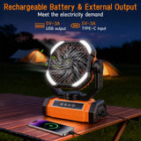 Camping Fan Rechargeable, Large Capacity Battery Powered Fans, 270° Adjustable Rechargeable Fan Portable with LED Light, 4 Speed Cordless Battery Operated Fans with Hanging Hook for Tent Beach Outdoor