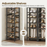 YATINEY 10-Tier Tall Shoe Rack, Vertical Shoe Organizer for Small Spaces, Wooden Shoe Shelf for Entryway, Space Saving Shoe Storage, Holds 10 Pairs of Shoes, Rustic Brown and Black SS50BR