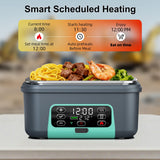 Omboos Cordless Electric Heated Lunch Box, XL 6.3Cups Rechargeable Food Warmer Lunch Box with Self Heating, Smart Timer, Adjustable Temperature, Leakproof, BPA Free, Removable Divider Dark Gray