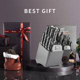 18 Pieces Damascus Kitchen Knife Set | Non-slip ABS Ergonomic Triple Rivet Handle for Meat Fork, Knife Sharpener and Shears NANFANG BROTHERS